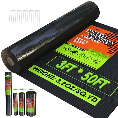 CFTEL 3x50FT Weed Barrier Landscape Fabric Heavy Duty, 3.2oz Durable Geotextile Fabric, Weed Block Gardening Ground Cover Mat, Weed Control Garden Cloth for Landscaping, French Drains, Yard Driveway…