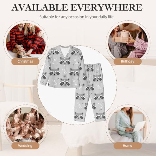 Image of Women'S Long Sleeve Pajama Set Soft Loungewear Button-Down Top & Elastic Waist Pants S- 2XL