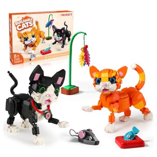 1069 Pcs Cats Building Sets - Poseable Orange Cat & Black Devon Model Kits