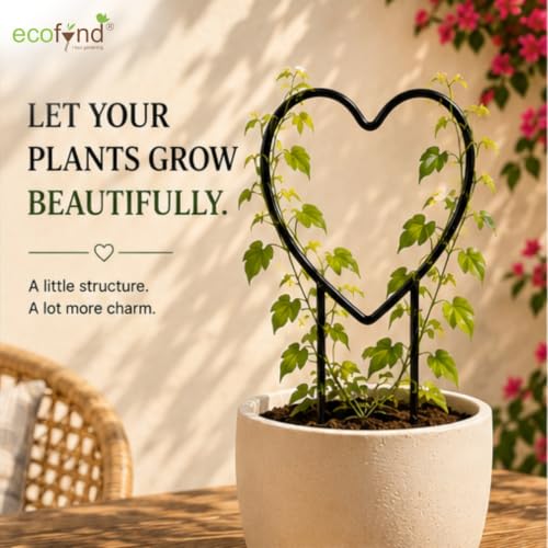 Image of ecofynd 2 Pack Black Iron Garden Trellis for Climbing Plants | Rust Free Vine Plant Metal Support Wire with Black Coating | Holder Rack for Garden Stem Stalks Vines (Heart)