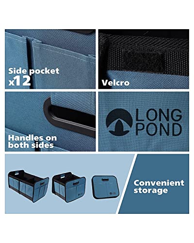 2 Pack Blue Trunk Organizer + Black Car Trunk Organizer Storage Suv Foldable Cargo Storage Containers With 9 Pockets And Reinforced Handles, Non-Slip Bottom Collapsible Storage For Car, Suv, Sedans #TOP5