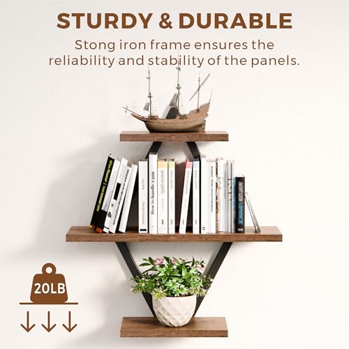 Image of Floating Shelves, Wall Shelf Set of 2, Wall Mounted Shelves, 3-Tier Hanging Wall Shelves for Bathroom, Living Room, Bedroom, Kitchen, Office (Rustic Brown)