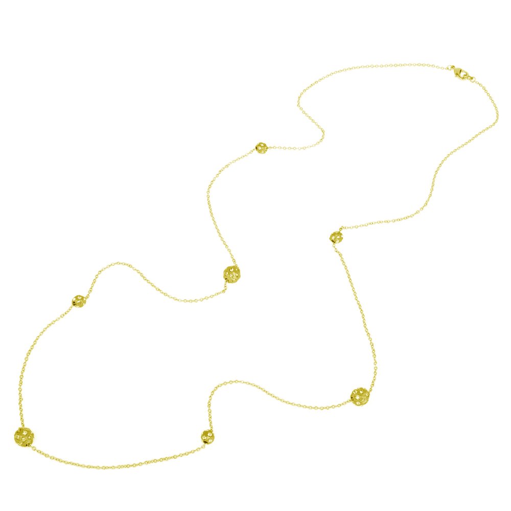 [Gift Box Included Simple Yet Elegant Pave Crystal Rhinestone Ball Shaped Long Necklace - Premium Quality - 2 Colors