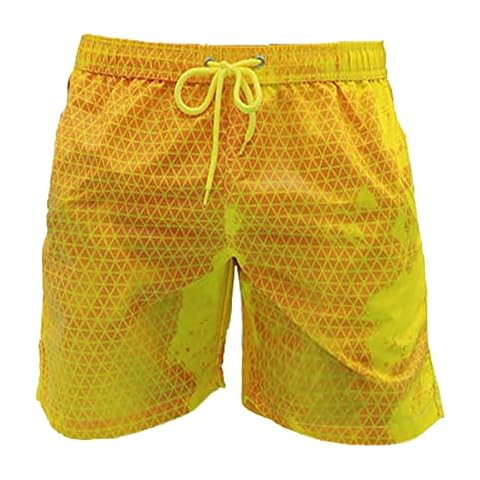Wsedper Color Changing Swim Trunks for Men, Color Changing Shorts for Boys, Beach Quick Dry Swim Trunks Color Changing (Yellow to Orange,S) Cover