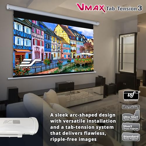 Image of Elite Screens VMAX Tab-Tension 3 Series, 115-INCH Electric Motorized Projector Screen CineWhite ISF Material Movie Home Theater, VMAXT115XWH3