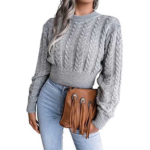 JUNBOON Women's Crewneck Long Sleeve Crop Sweater...