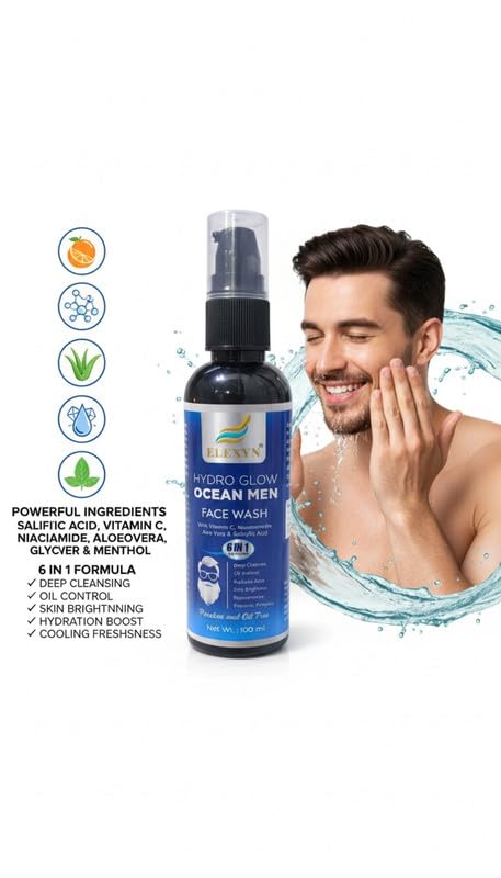 Image of ocean face wash for men with vitamin C & aloevera Fight Acne & Pimples Brighten Skin Clears Dirt Oil Control Refreshing Feel Multi Action Formula 300 ml