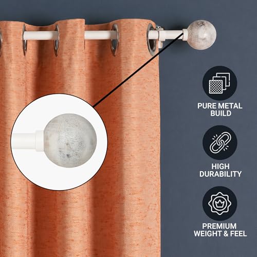 Image of Deco Window 18 inch-44 inch Adjustable Rustproof Curtain Rod for Doors & Windows with Brackets, Extendable Iron Metal Pipe Holder with Wood Ball Finials (Ivory,19MM Diameter)