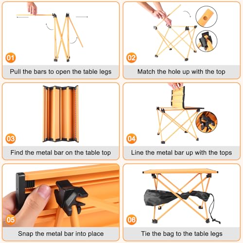 Tesouro Portable Camping Table,Folding Side Table Aluminum Top for Outdoor Cooking, Hiking, Travel, Picnic (Apricot-Small) - Image 5