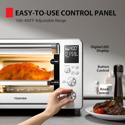 Image of TOSHIBA ChefFry Air Fryer Toaster Oven Combo with Toast, Bake, Broil, Pizza & Dehydrate, 26.4-Quart Capacity, Stainless Steel