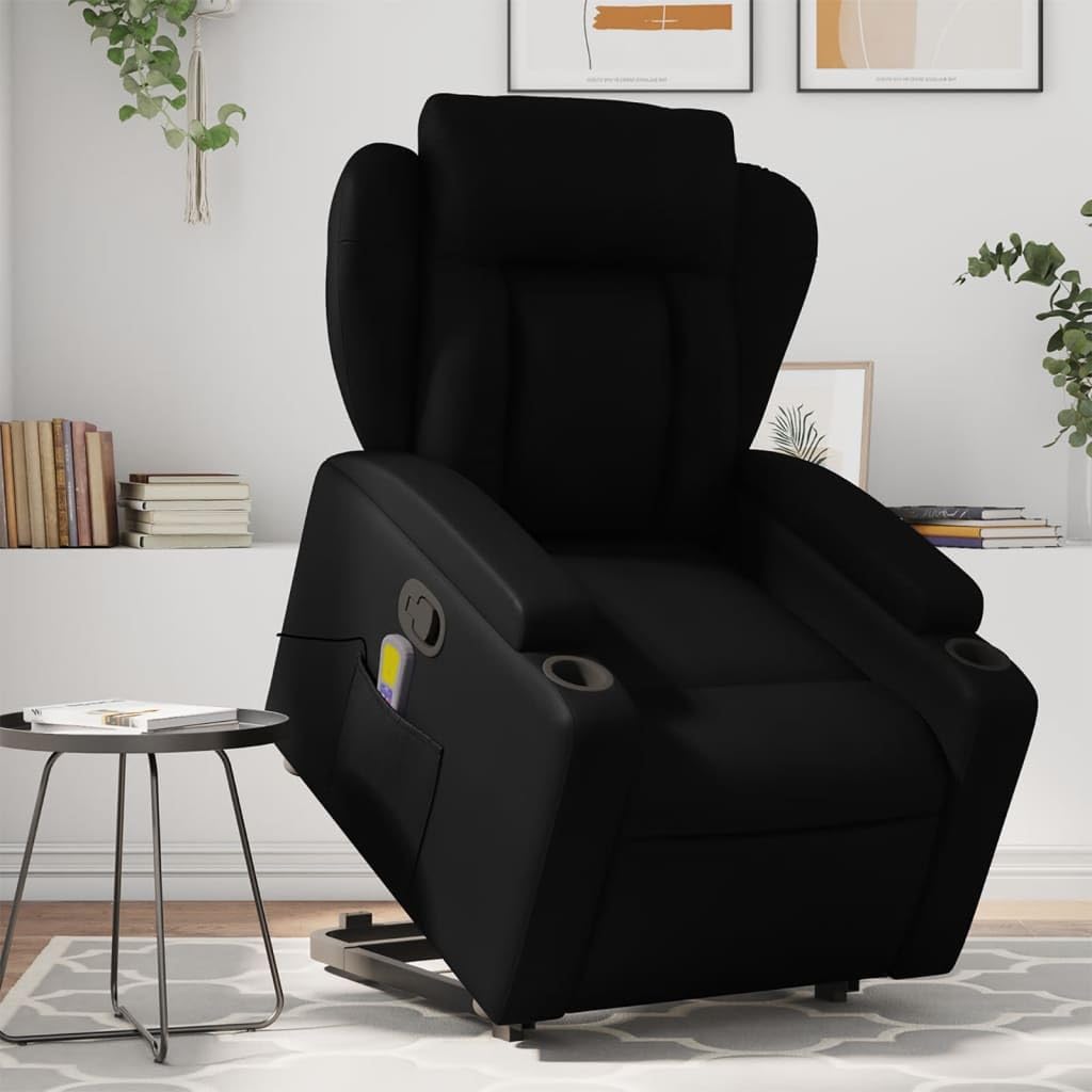 IKAYAA | Sillón Relax Reclinable con Elevador Levanta Personas Mayores | 6 Zonas de Masaje | Lectura Salón Despacho | Tapizado en Cuero sintético | 77 x 94,5 x 100 cm | Negro