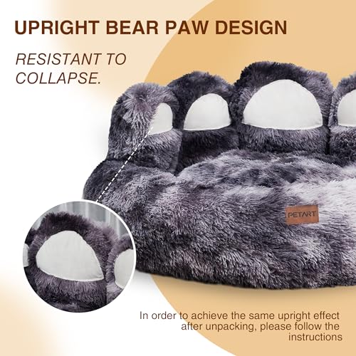 PETART Hundebett Bärenpfoten – Gemütliches Rundes Katzenbett für kleine bis mittelgroße Hunde und Katzen, Weiches Flauschiges Kunstfell-Hundebett (Tie-Dye dunkelgrau, L-80cm)