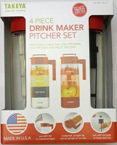 Takeya 4 Piece Drink Maker Pitcher Set (Red)
