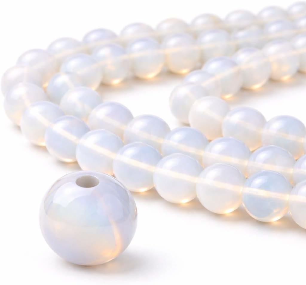 Perlin Moonstone Gemstone Round Beads White Opal Natural Stone Semi Precious for Jewellery Chain Bracelet Necklace Earrings DIY Crafts (6 mm – 60 Pieces)