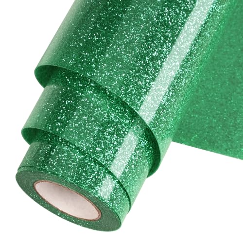 WOOGLITTER Green Glitter HTV Heat Transfer Vinyl Roll 12inch x 20 ft for T-Shirt Crafts Glitter Iron on Vinyl Suitable for Cricut, Silhouette Cameo or Heat Press Machine