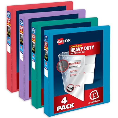 Image of Avery Heavy-Duty View 3 Ring Binders, 1 inch Ring, 4 Asst Bright Binders | For School, Home and Office Organization, Tear-Resistant Deep-Weave Cover, Lay-Flat Pages, Nonstick PVC-Free Pockets