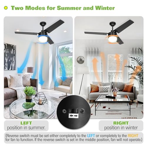 Image of Ceiling Fan with Lights, 42 inch Ceiling Fan with Remote Control, Quiet Reversible Motor, E26 base (Bulb not Included), Ceiling Fans for Living Room, Bedroom, Kitchen, ETL DOE CEC Listed - Black