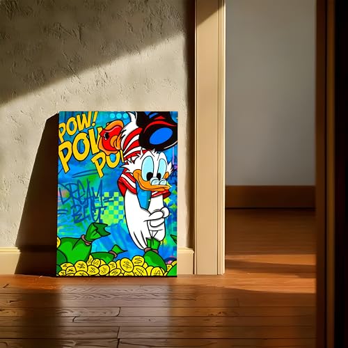 Image of Pop Art Cartoon Duck Money Canvas Wall Art Painting For Living Room | Comic Graffiti Style Art Print Painting | Modern Street Wall Art for Home & Office, 41x56 cm