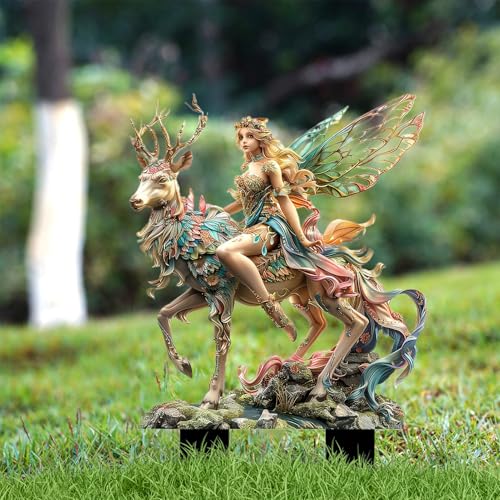 SYFUNLV Spina di messa a terra 2D, fatta a mano, decorazione da giardino in acrilico, pali resistenti alle intemperie, cervo magico, resistente ai raggi UV, per piante in vaso, giardino e prato