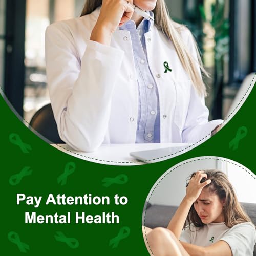 Image of WANDIC 100 Pcs Green Ribbon Pin, Mental Health Liver Cancer Bile Duct Cancer Environment Issue Awareness Ribbon Brooches Hope Faith Lapel Pin for Men Women Charity Event