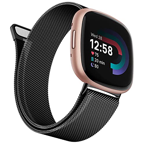 YLK Metal Correa Compatible con Fitbit Versa 3/Fitbit Sense/Sense 2, Acero Inoxidable Ajustable, Pulseras de Repuesto con Versa 3, Negro S