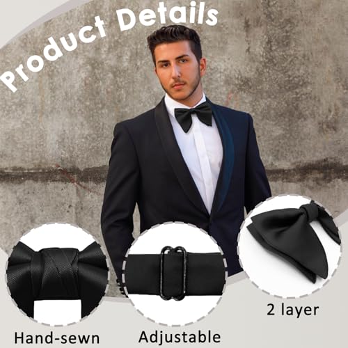 Image of Luckyvestir Oversized Bow Ties for Men, Pre Tied Clip on Men's Black Bowtie for Wedding Tuxedo Banquets Formal Wear