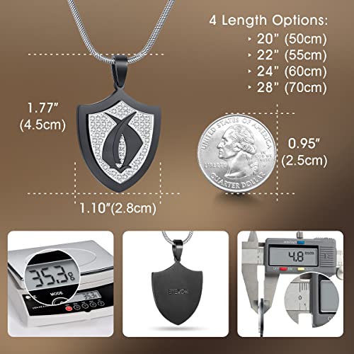 Etevon Queen's Guard Shield Necklaces For Men, 316 Stainless Steel 18K Gold Plated Pendant Necklaces Mens Jewelry Zircon Chain Inspirational Charm Father's Day Birthday Gift For Father Son Boyfriend Husband (Zircon-Silver-Black, Chain Length:28") #TOP2