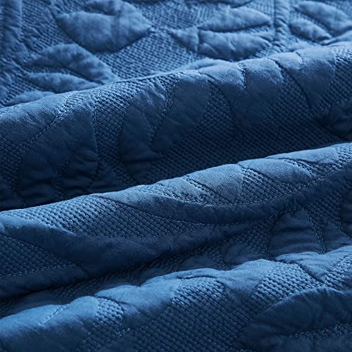 MarCielo 3-Piece 100% Cotton Oversized Bedspread Lightweight Quilt Coverlet Embroidery Farmhouse Bedding Set T0 (Midtone Blue, Oversized Queen (100"x106"))