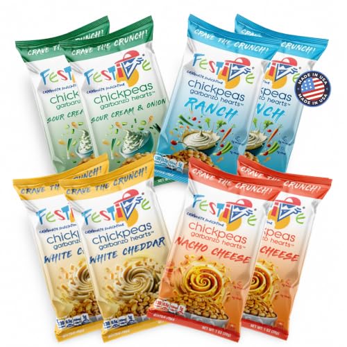 Image of Festive Chickpea Hearts - Crunchy Garbanzo Beans - Husk-Free Roasted Chickpea Snacks - Vegan Snacks with 5g Protein Per Serving - Plant Based, Halal, Gluten Free, Dairy Free - 1oz 8pc Gourmet Cream Pack