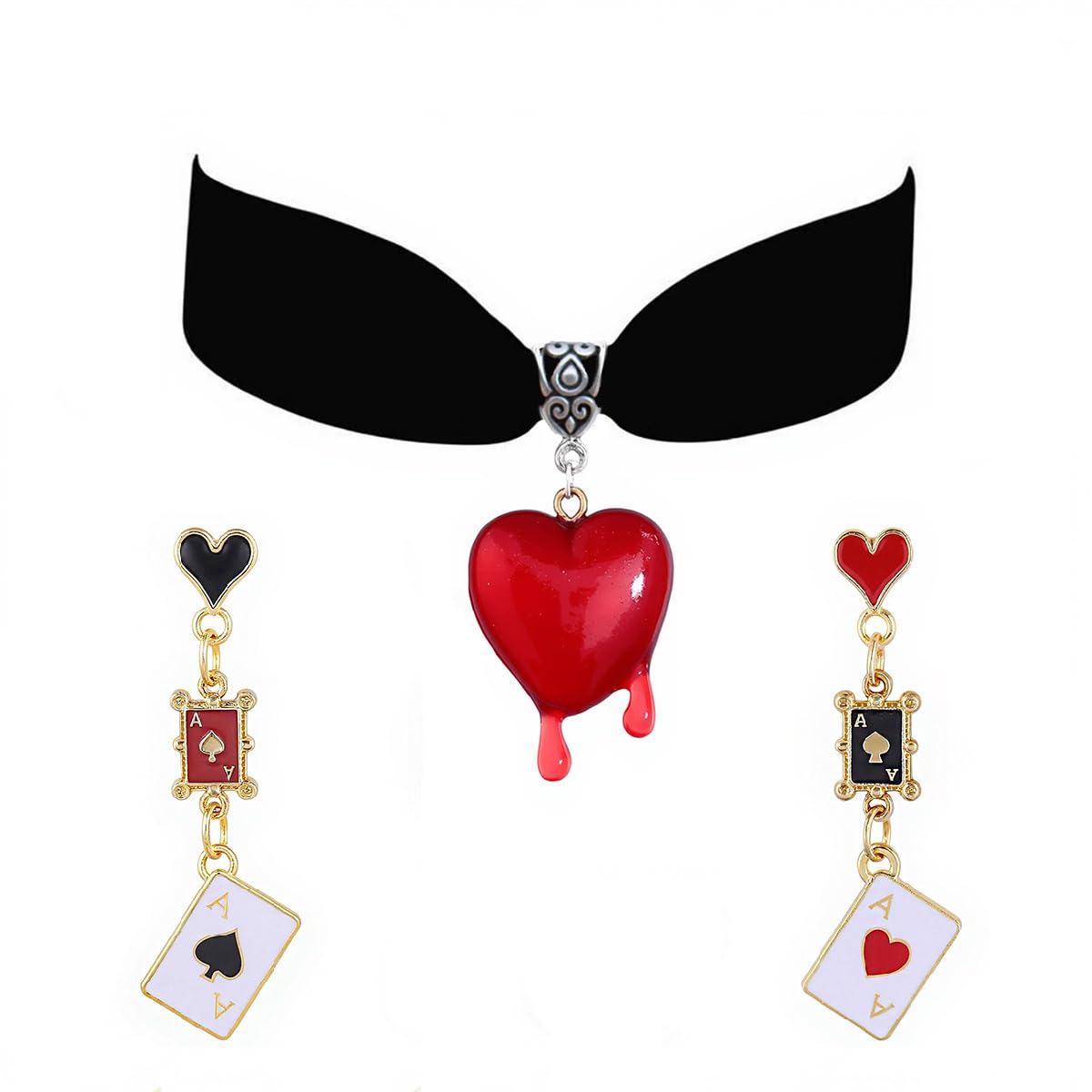 Queen Of Hearts Necklaces Earrings Set for Women Vampire Necklace and Earrings Vintage Red Black Necklace Queen Of Hearts Accessories Cosplay Halloween Jewelry