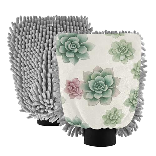 Cute Cartoon Cactus Car Wash Mitt 2 Pack Car Washing Gloves Non Scratch Washer Sponge for Hand Brush Cleaning