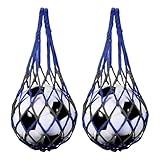 uxcell 2 Pcs Basketball Net Bags, Nylon Soccer Ball Holder Portable Multifunctional Single Ball Mesh Net Bag for Storage Basketball Soccer Rugby Balls, Black/Blue