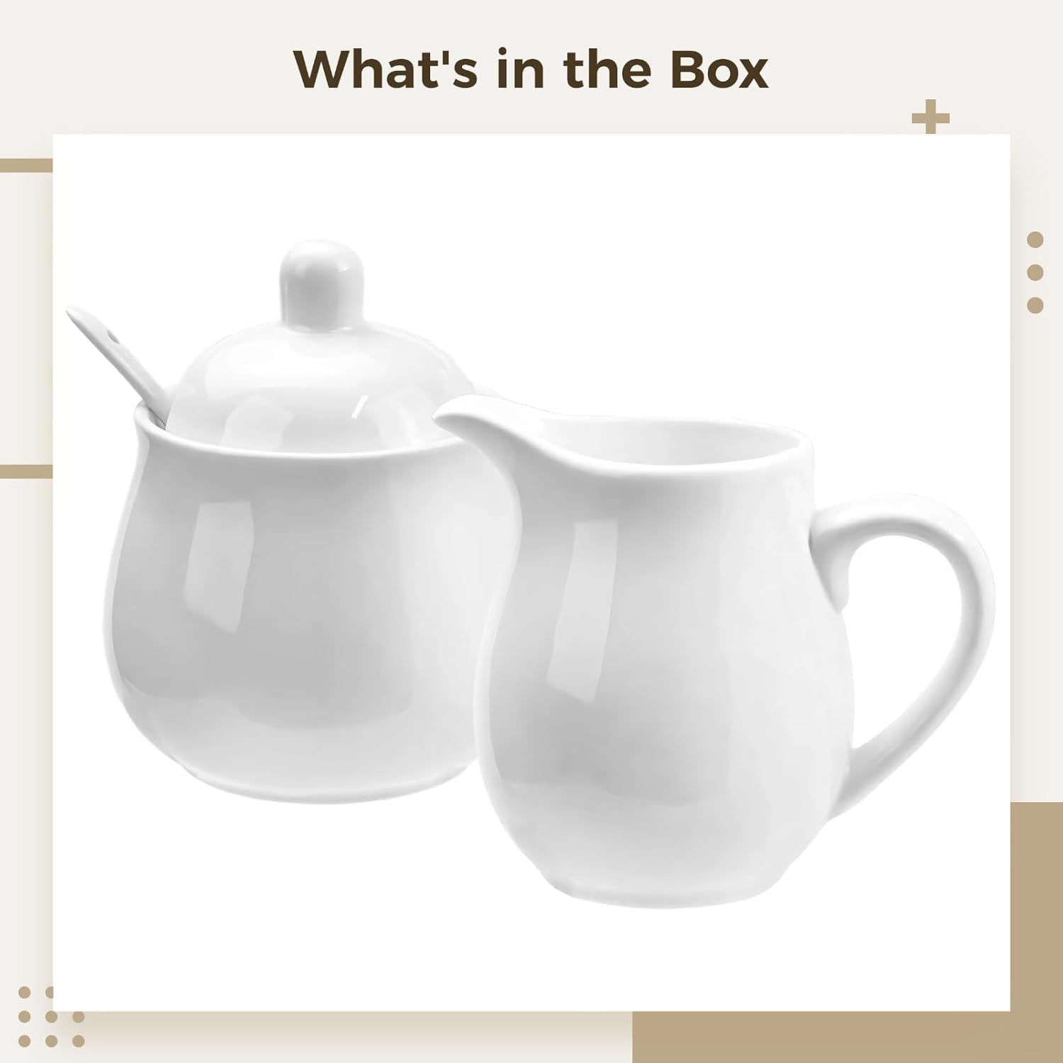 Tea Coffee Service for Restaurant Home, Elegant Ceramic Coffee Serving Set with Sugar Bowl and Cream Pitcher White Porcelain Sugar and Creamer Set