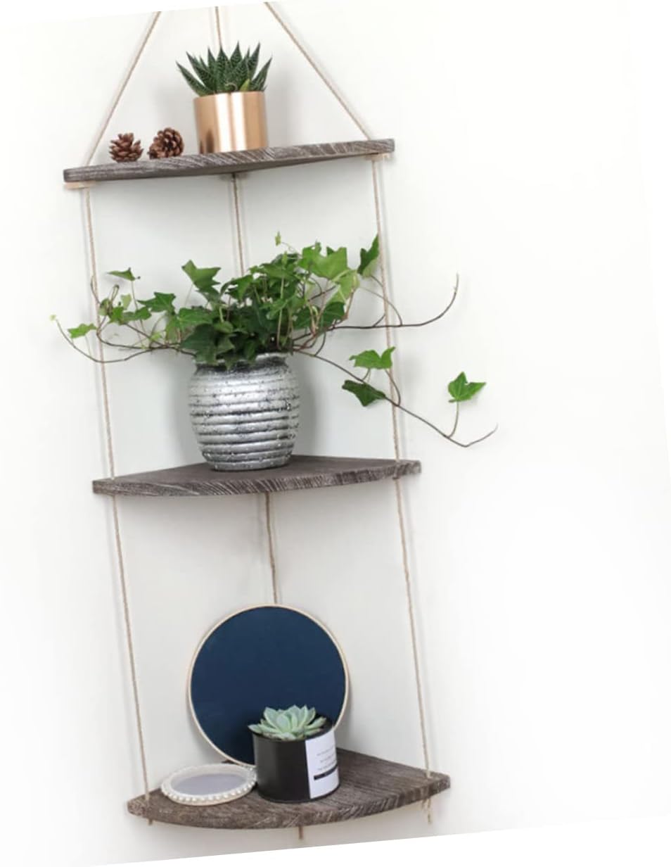 Retro Wooden Shelf Wall Corner Storage Rack Corner Shelf Unit Boho Wall Decor