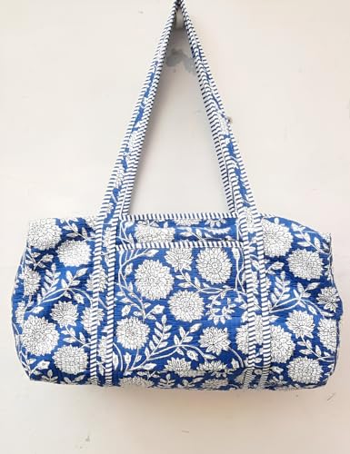 Cotton Quilted Duffle Bag Beautiful Flower Block Printed Bag Handmade Shoulder weekender Travel Luggage Carry Overnight Bags2