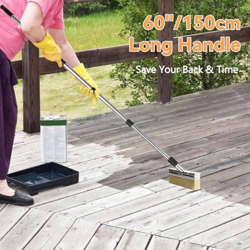 Lasurpinsel Holz Außen 1.5M,Flächenstreicher,Terrassenstreichbürste,Malerbürste, Borstenpinsel,Besonders für Schnellen Farbauftrag, Mit Verlängerungsstiel, Farbpinsel für Alle Lasuren & Lacke