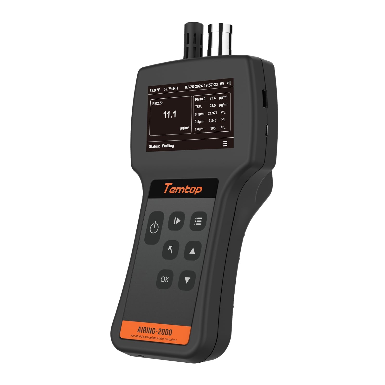 Temtop Compteur de Particules PM2,5 PM10 TSP Portatif, Moniteur Triple Canal Détection en Temps Réel 0,3μm 0,5μm 5μm, Appareil de Mesure Température et Humidité Airing-2000
