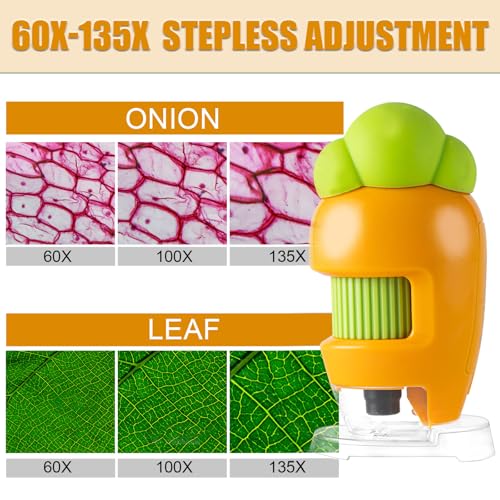 Image of Pocket Microscope for Kids,60x-135x Portable Handheld Microscope for Children Students，Mini Portable Microscope LED Lighted Zoom with 5 Microscopes Slides for Learning, Exploring and Education