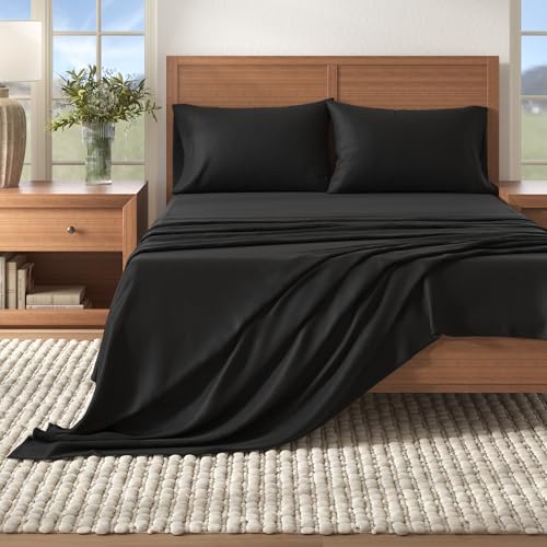 Great Bay Home Flannel Sheet Set Queen Size - 100% Turkish Cotton, Double-Brushed, Winter Bed Sheets - Ultra-Soft, Cozy, 4-Piece Bedding Set (Black)