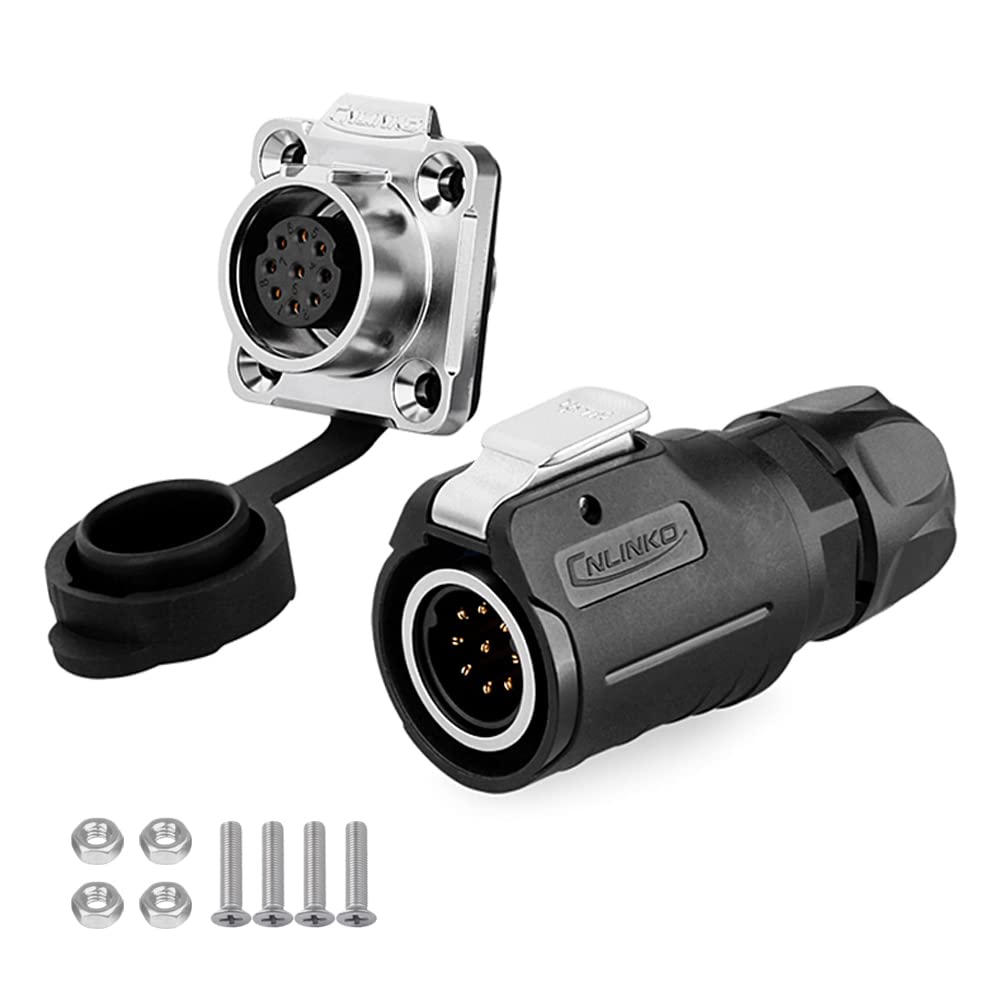 CNLINKO Male Female Plug Socket 9 Pin Connector, Industrial Waterproof Power Connector, M16 5A Connectors for LED Strip Factory Electrical Plug Quick