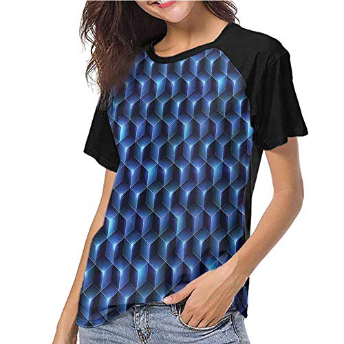 Navy Blue Women's Short Sleeve S-XXL(This is for Size Large) Contemporary Style Cubes