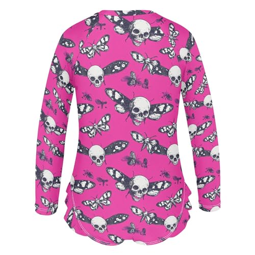 Skull Butterfly Girls Long Sleeve Rashguard Swimsuit UV Protection One-Piece Swimwear Bathing Suit B04043893