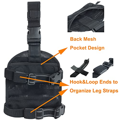 Taftacfr Tactical Heavy Duty Mesh Molle Drop Leg Platform Universal Drop Leg Panel With Adjustable Belt & Thigh Straps (Black) #TOP2