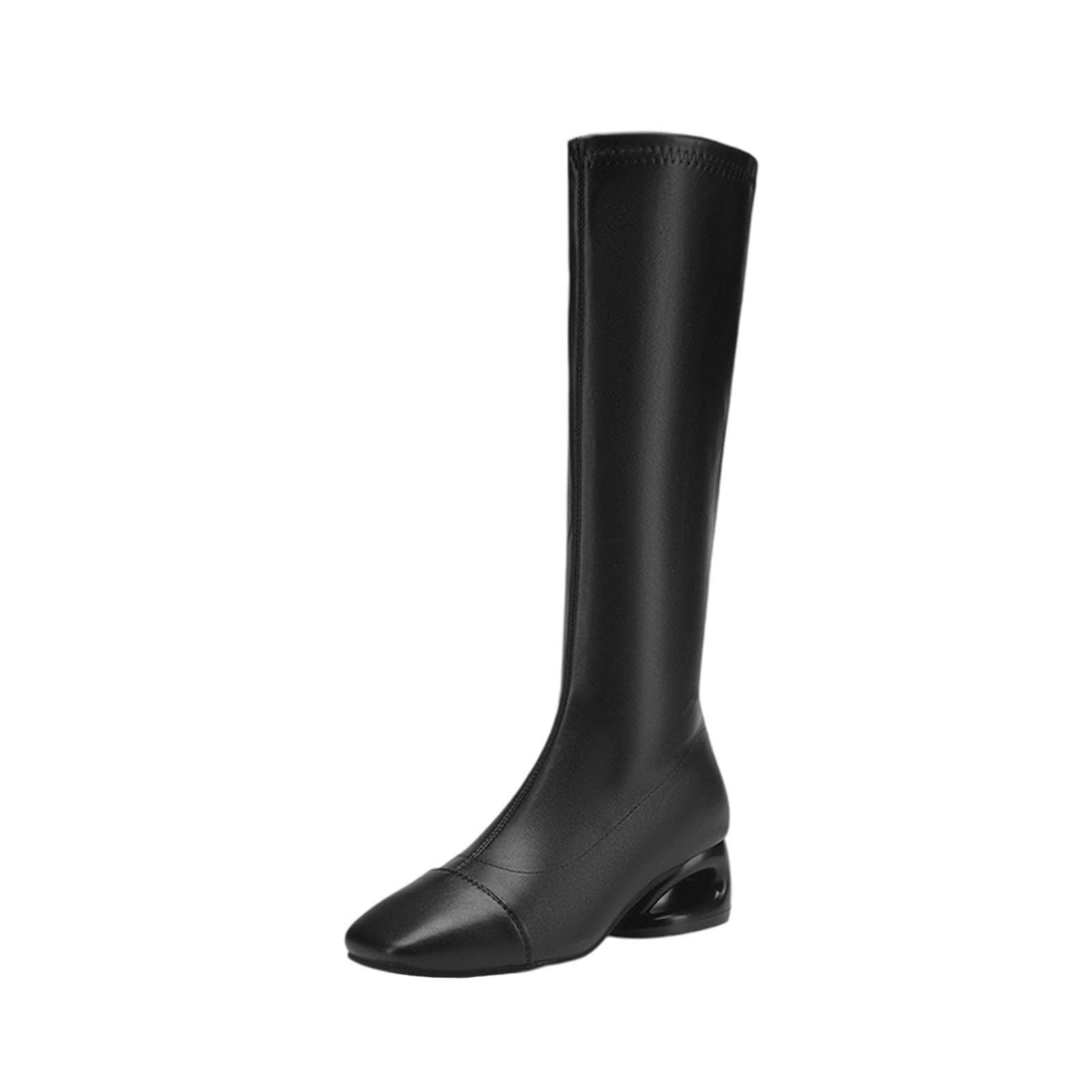 Womens Gogo Boots Knee High Square Toe Chunky Wide Calf Long Boot Footwear Work Outdoor Party Wedding with