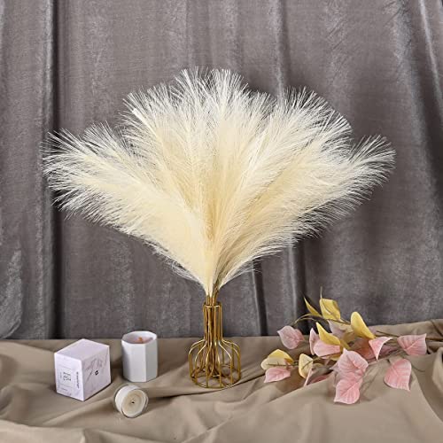 U-LIAN 12PCS Faux Pampas Grass 24 Inch, Small Artificial Pampas Grass Decor for Vase, Fake Fluffy Floral, Artificial Dried Flowers, Dry Plant Home Wedding Boho Decor (Beige)