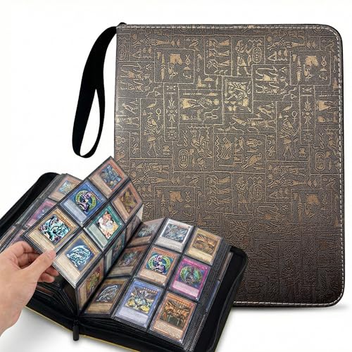 Cylvenor nine grid 900 pocket for yugioh card binder with cover - tcg binder for mtg ptcg and card storage - durable card holder binder (Hieroglyphic)