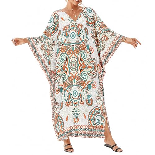Image of Oussum Women Polyester Casual Long Plus Size Beach Caftan Cover Up Maxi Dress 1X-3X Summer Kaftan Dresses for Women