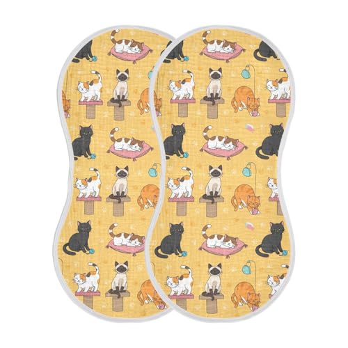 2 Pack Muslin Burp Cloths Cat Cute Orange Cotton Baby Burp Cloths Ultra Absorbent and Soft Burping Cloth for Baby Boys Girls, Large 22