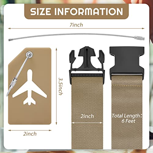Weewooday 8 Pcs Luggage Straps Suitcase Tags Set for TSA Approved, 4 Travel Adjustable Suitcase Belt, 4 Silicone Luggage Tags with Name ID Card Travel Accessories(Khaki,Airplane)2