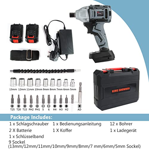 18 V Akkuschrauber,500 Nm Akku Schlagbohrschrauber mit 2X5.000 mAh Lithium Batterie,9 Steckdosen,12 Bohrer für Schraubendreher,Tragetasche,Schnellladegerät – Bild 8